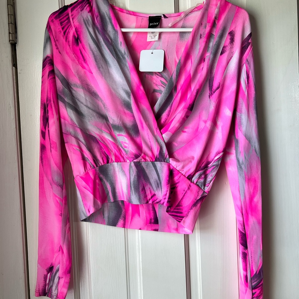 Privy Pink and Gray Blouse Elegant Top